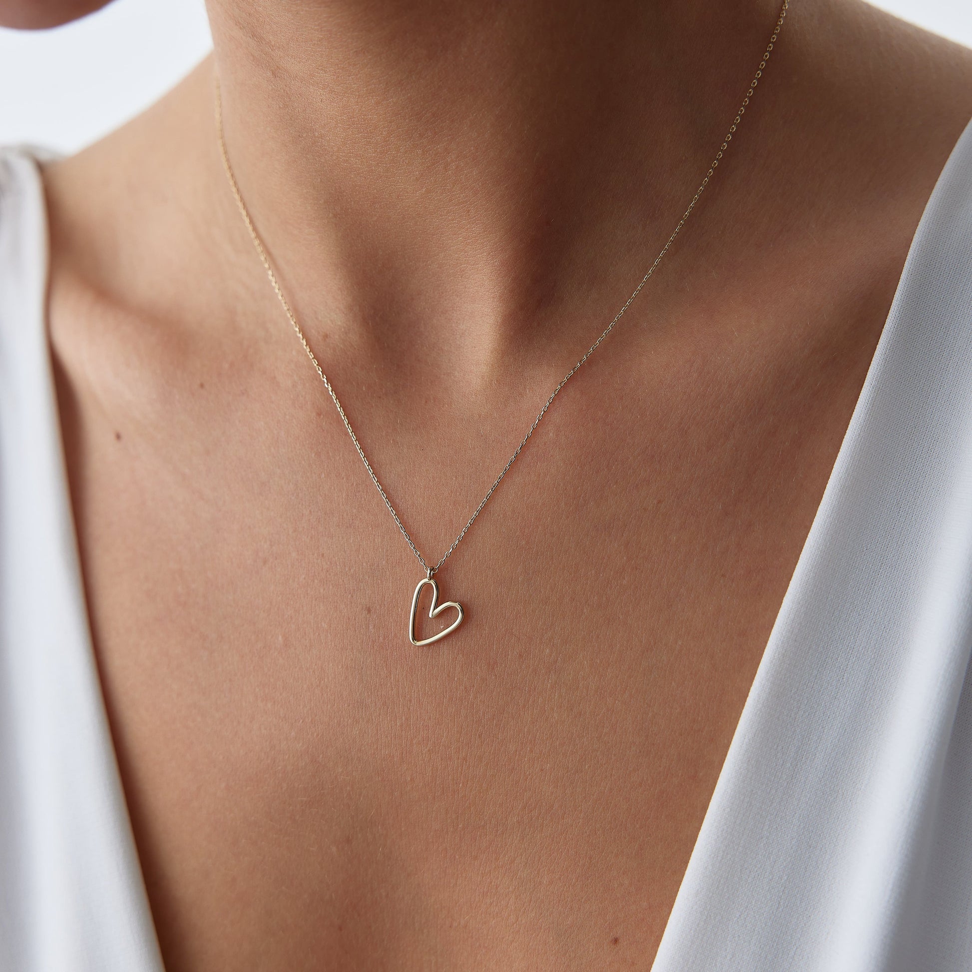 dainty real gold heart charm necklace