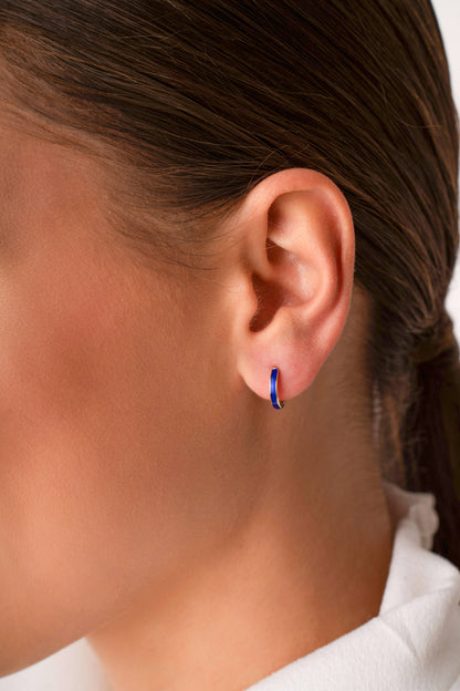 14K Solid Gold Navy Blue Enamel Hoop Earrings – Minimal Modern Hoops