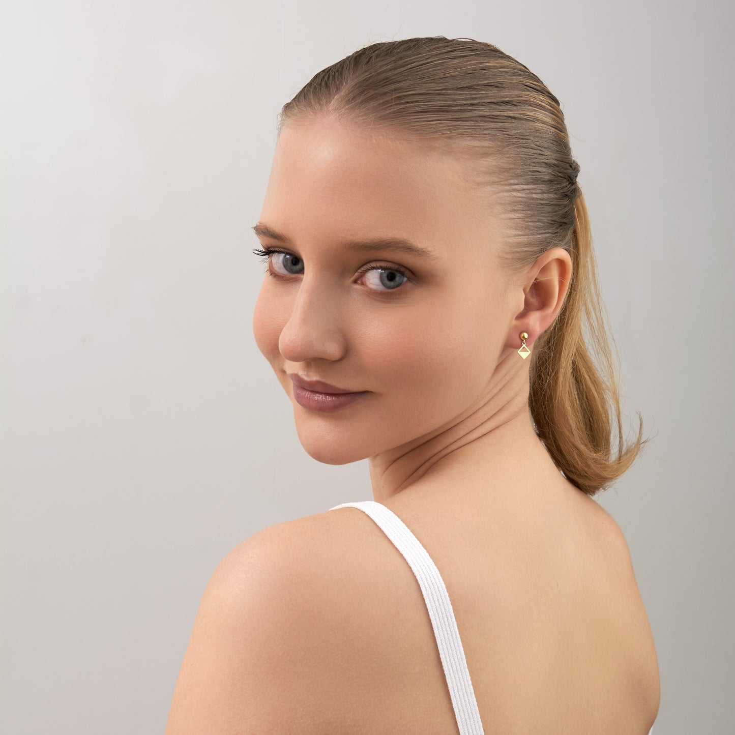 14K Solid Gold Diamond Drop Stud Earrings – Minimal Geometric Jewelry