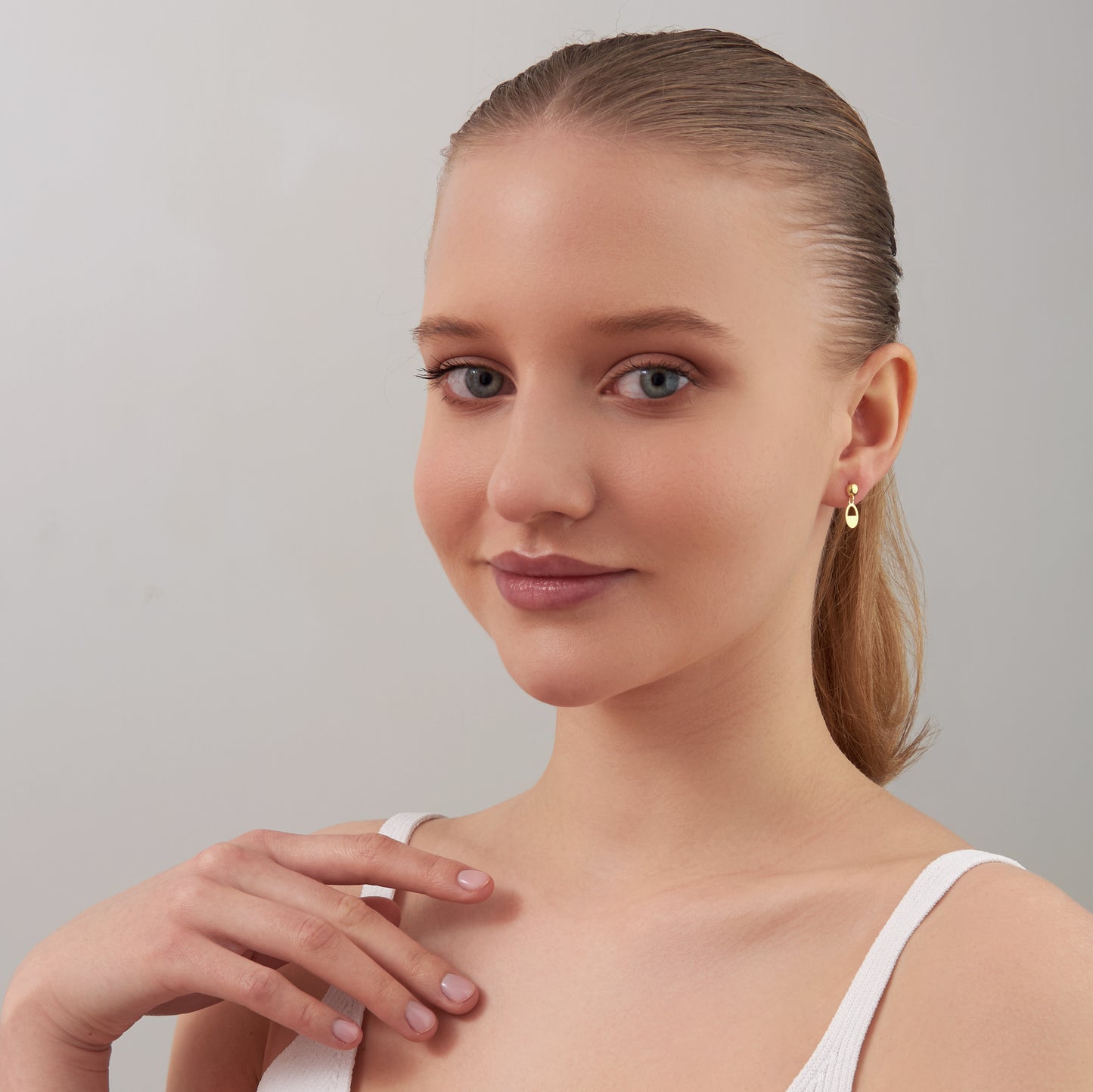 14K Solid Gold Half Oval Drop Stud Earrings – Minimal Geometric Jewelry