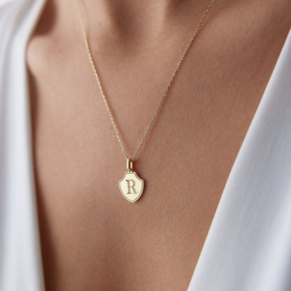 Shield Initial Necklace – Gold Vermeil on Sterling Silver