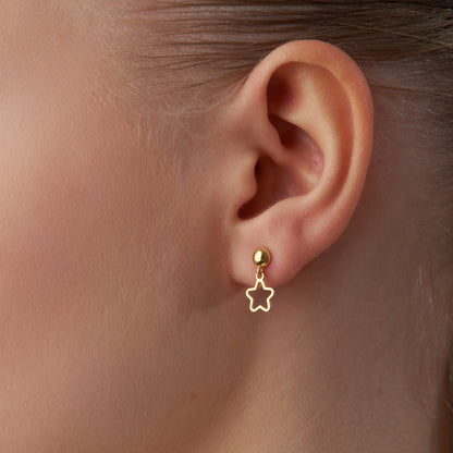 14K Solid Gold Open Star Drop Stud Earrings – Minimal Celestial Jewelry