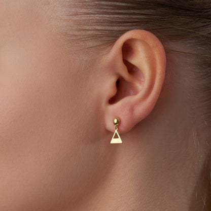 14K Solid Gold Triangle Drop Stud Earrings – Minimal Geometric Jewelry