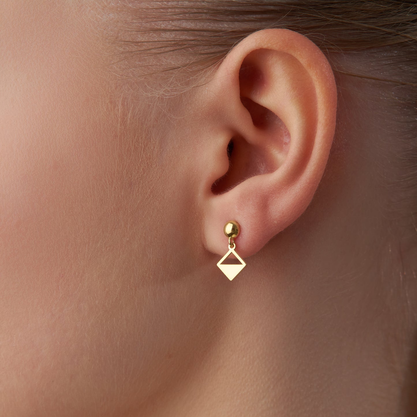 14K Solid Gold Diamond Drop Stud Earrings – Minimal Geometric Jewelry