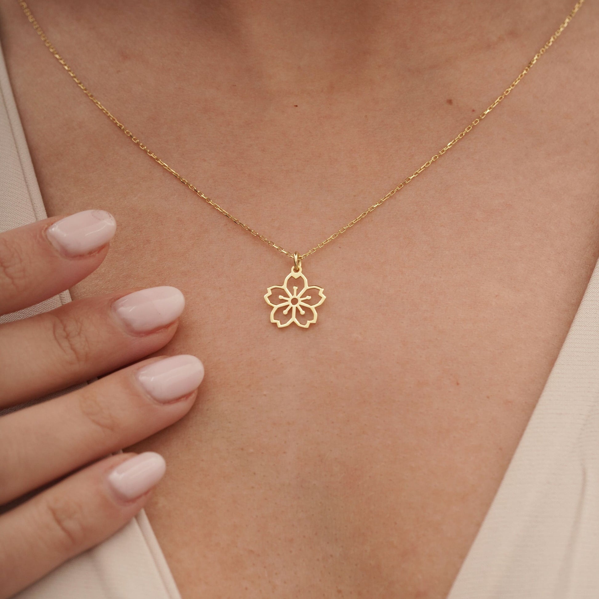 14k solid gold flower charm necklace