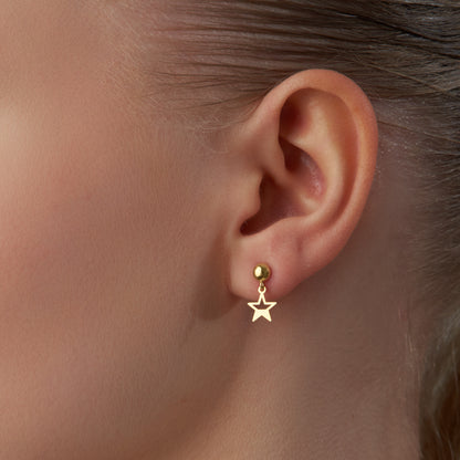 14K Solid Gold Star Drop Stud Earrings – Minimal Celestial Jewelry