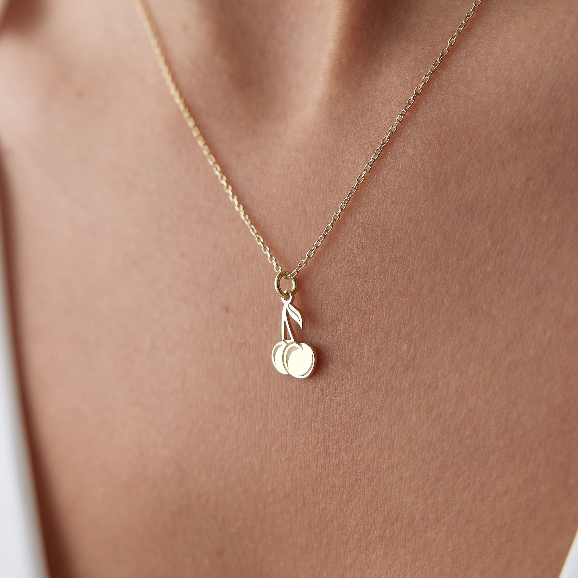14k gold cherry necklace