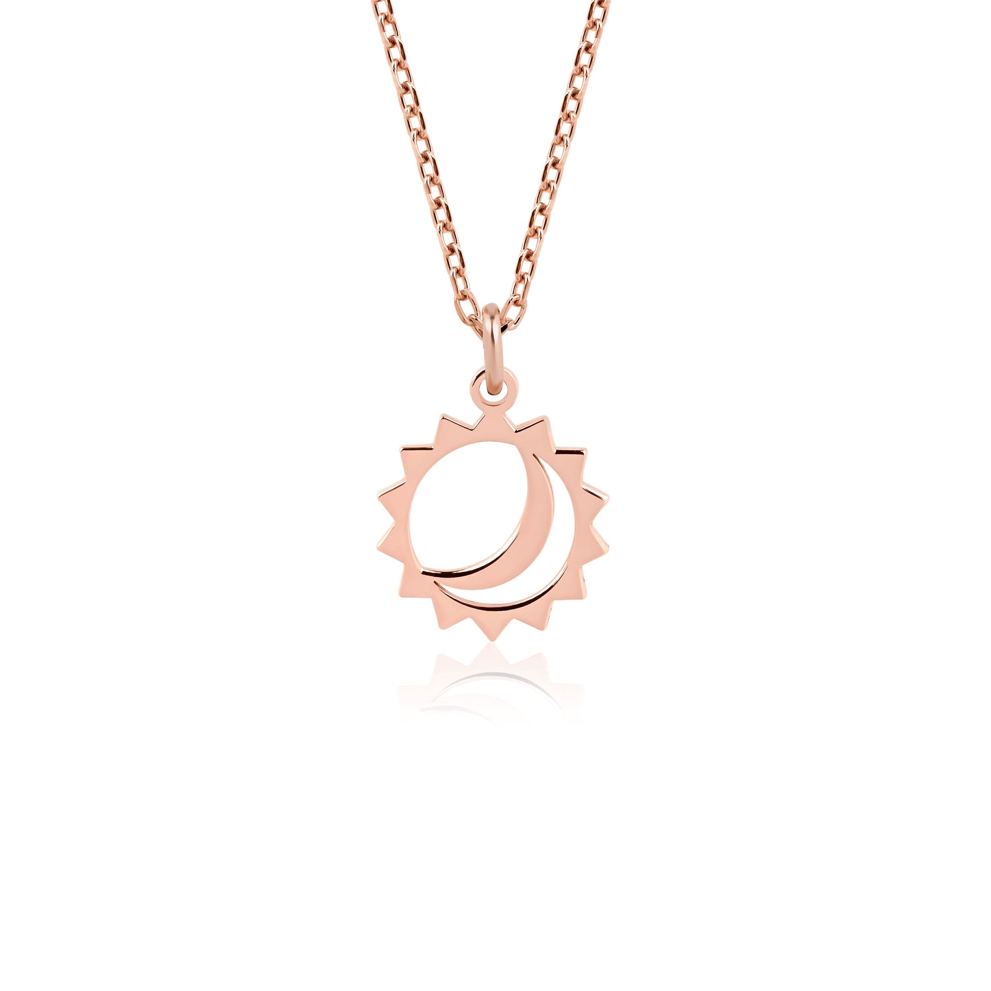 delicate solid gold moon sun pendant 