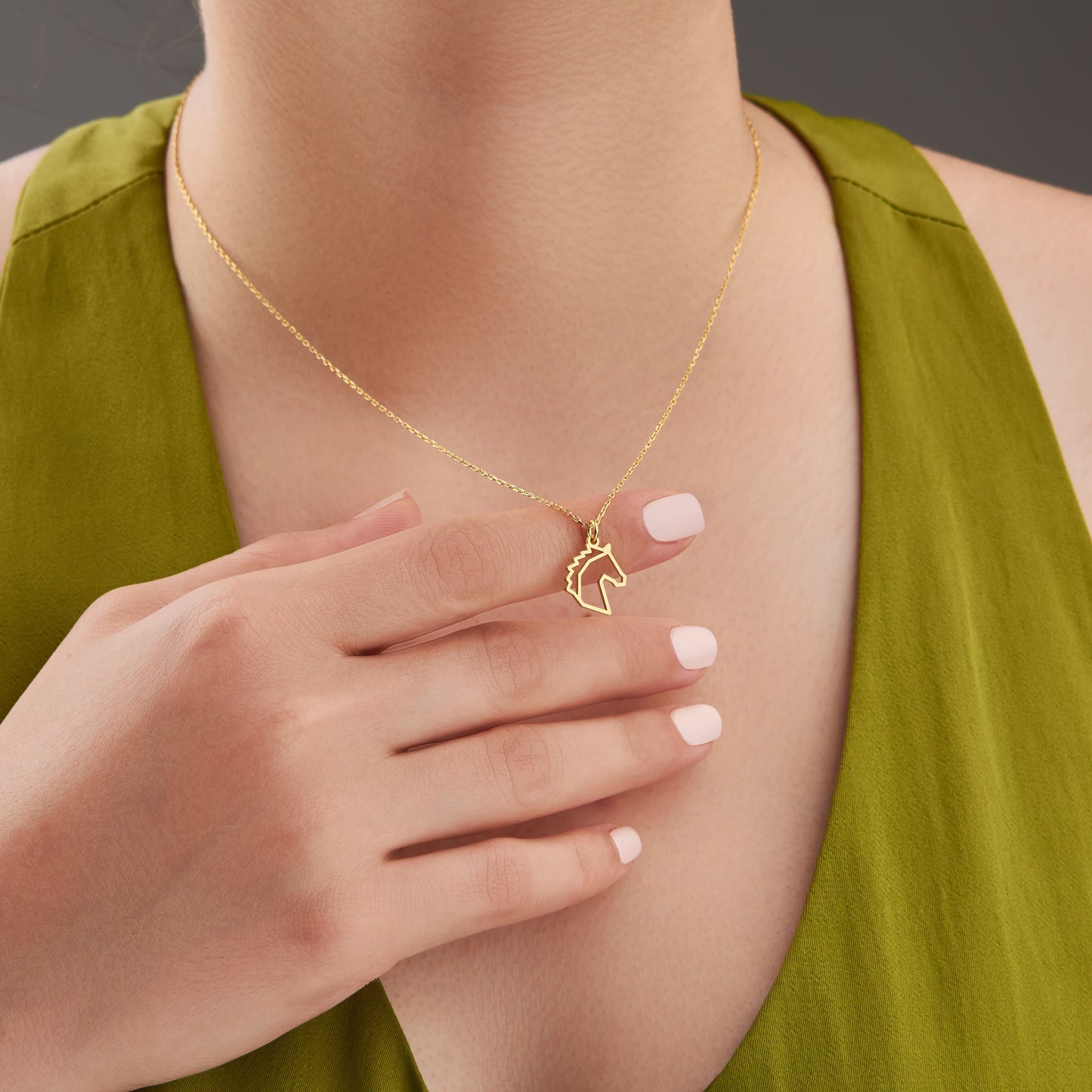 14K Solid Gold Horse Head Necklace for horse lovers